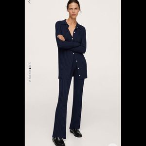 Ribbed navy cardigan and pants set